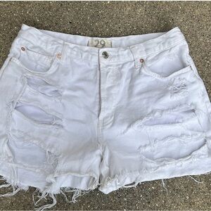 Free People White Ripped Jean Shorts